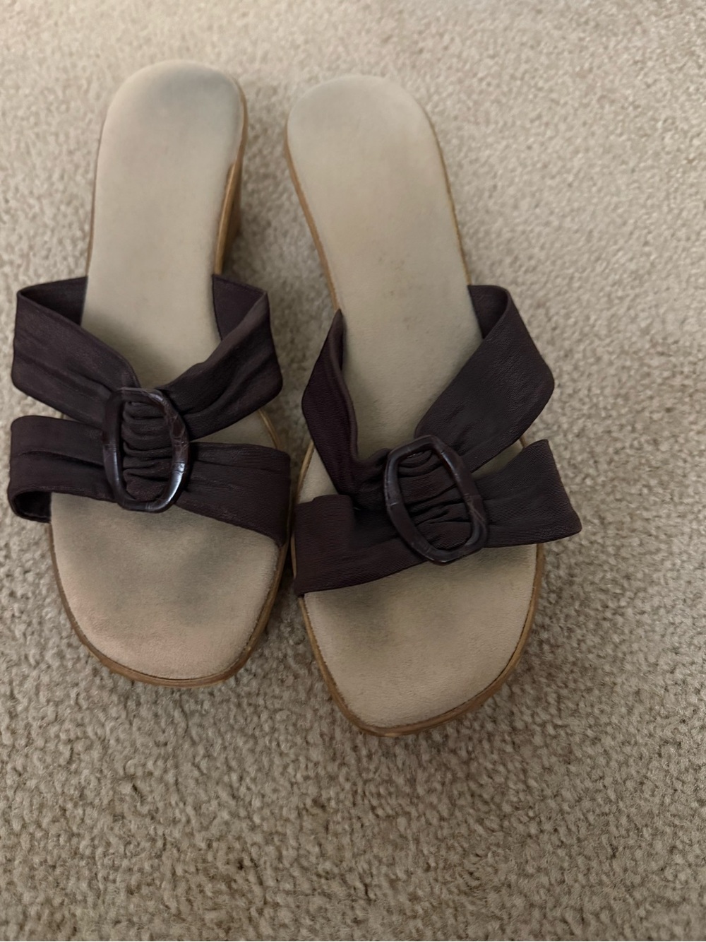 Women's Brown Slide Sandals with Buckle Accent